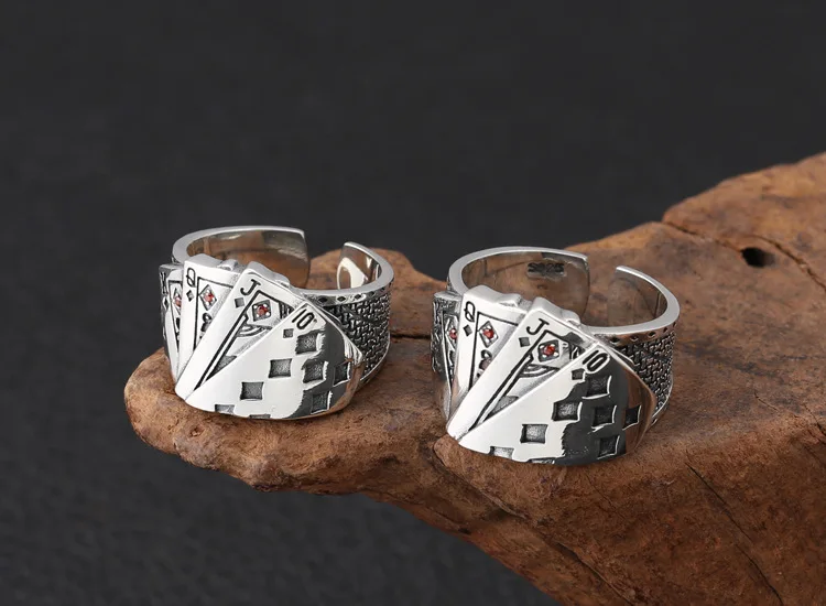 Оптовая продажа S925 стерлингового серебра творчески Для мужчин и Для женщин обручальное кольцо игральных карт ювелирные изделия в стиле