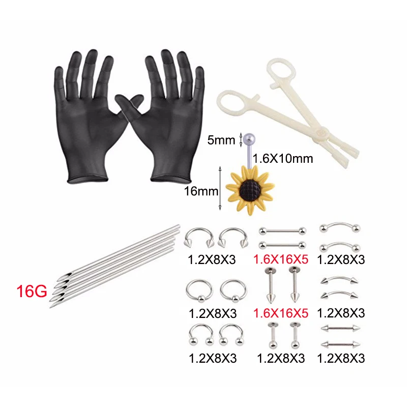 1 Набор инструментов для пирсинга 6 стилей профессиональный набор инструментов для пирсинга стерильные кольца для живота наборы игл инструменты для хрящей Украшения для тела