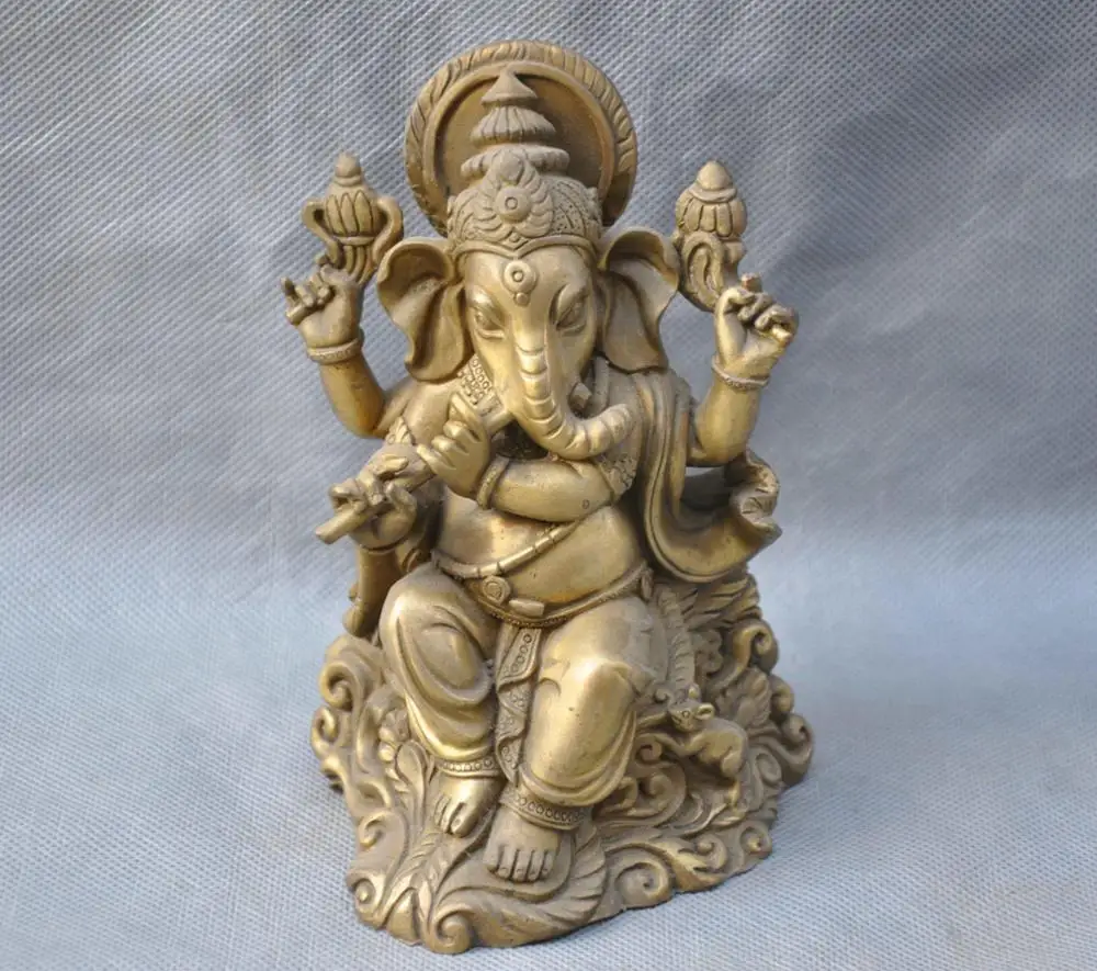 

SS 6'' China Tibet Buddhism Ganesha Elephant God of Wealth Bronze Statue