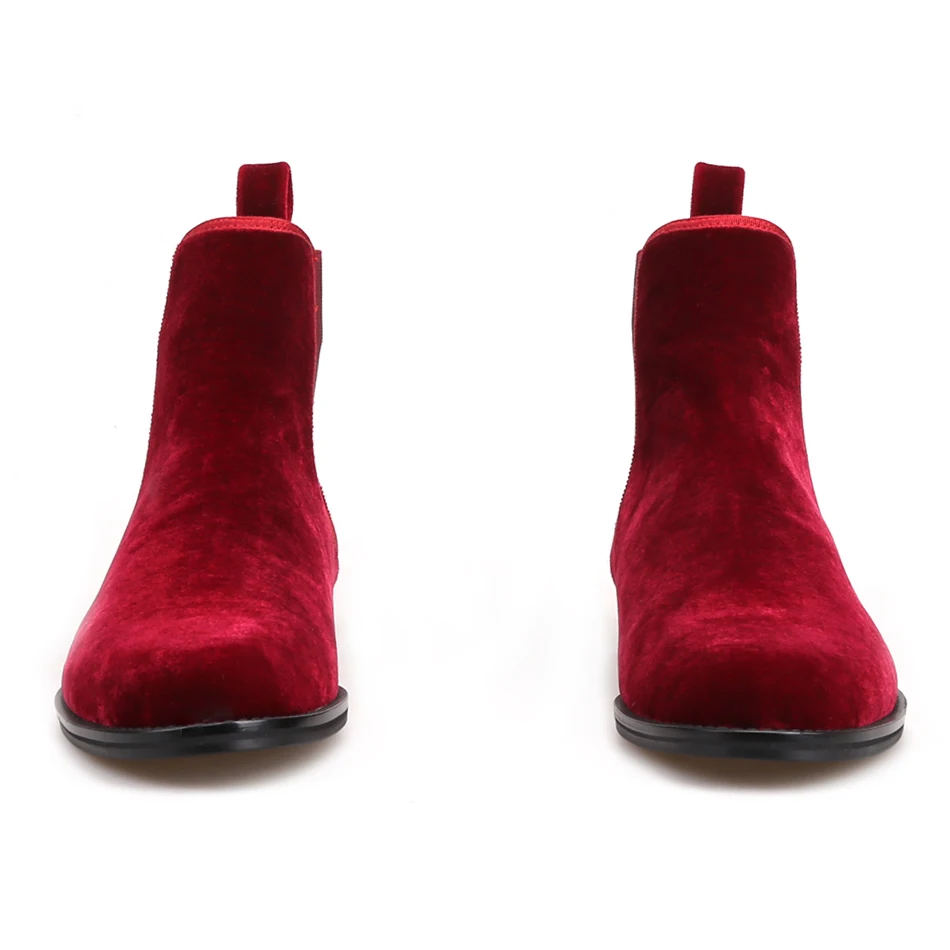 Piergitar Handmade craft classic style Men CHELSEA Boots British style Burgundy Velvet Men's casual boots big size