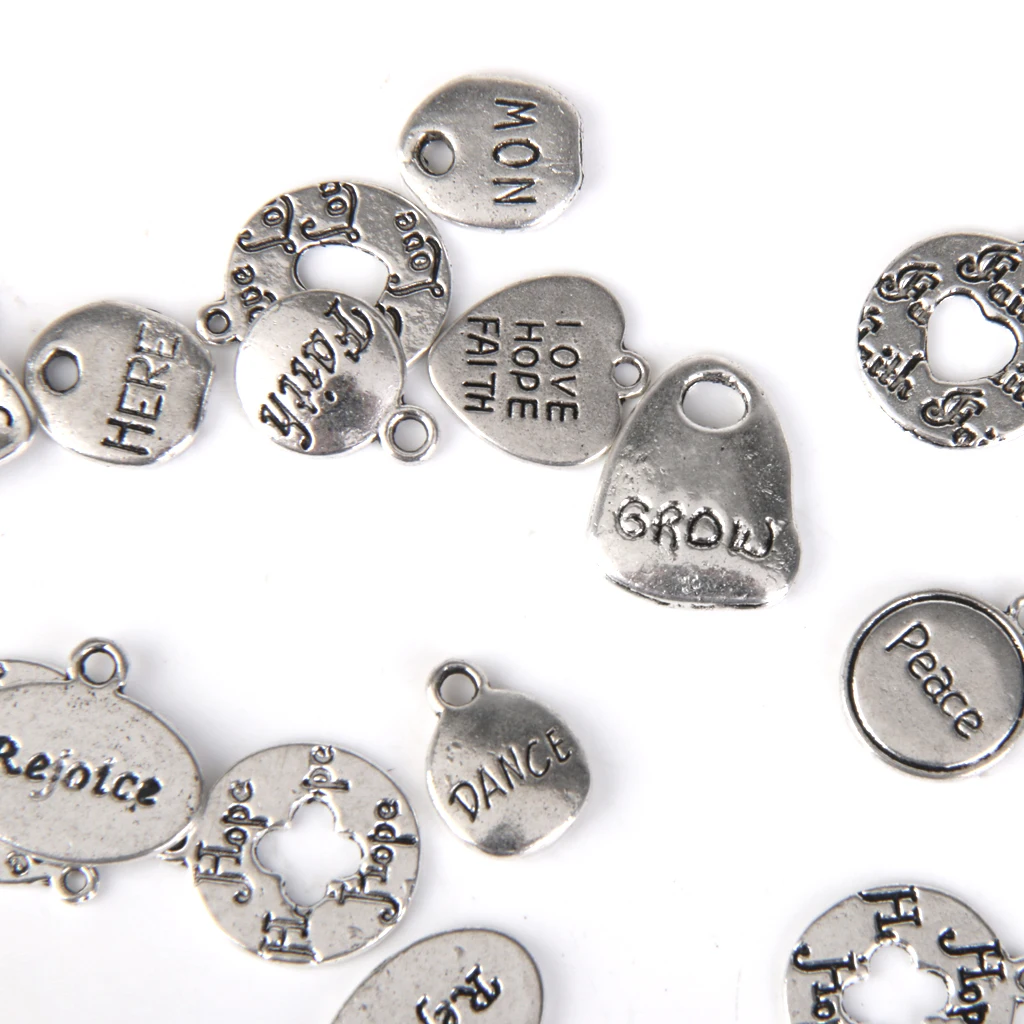 30 pcs Mixed Lots of Tibetan silver color Carved Letter Charms Pendants Necklace DIY Necklaces Bracelets Anklets