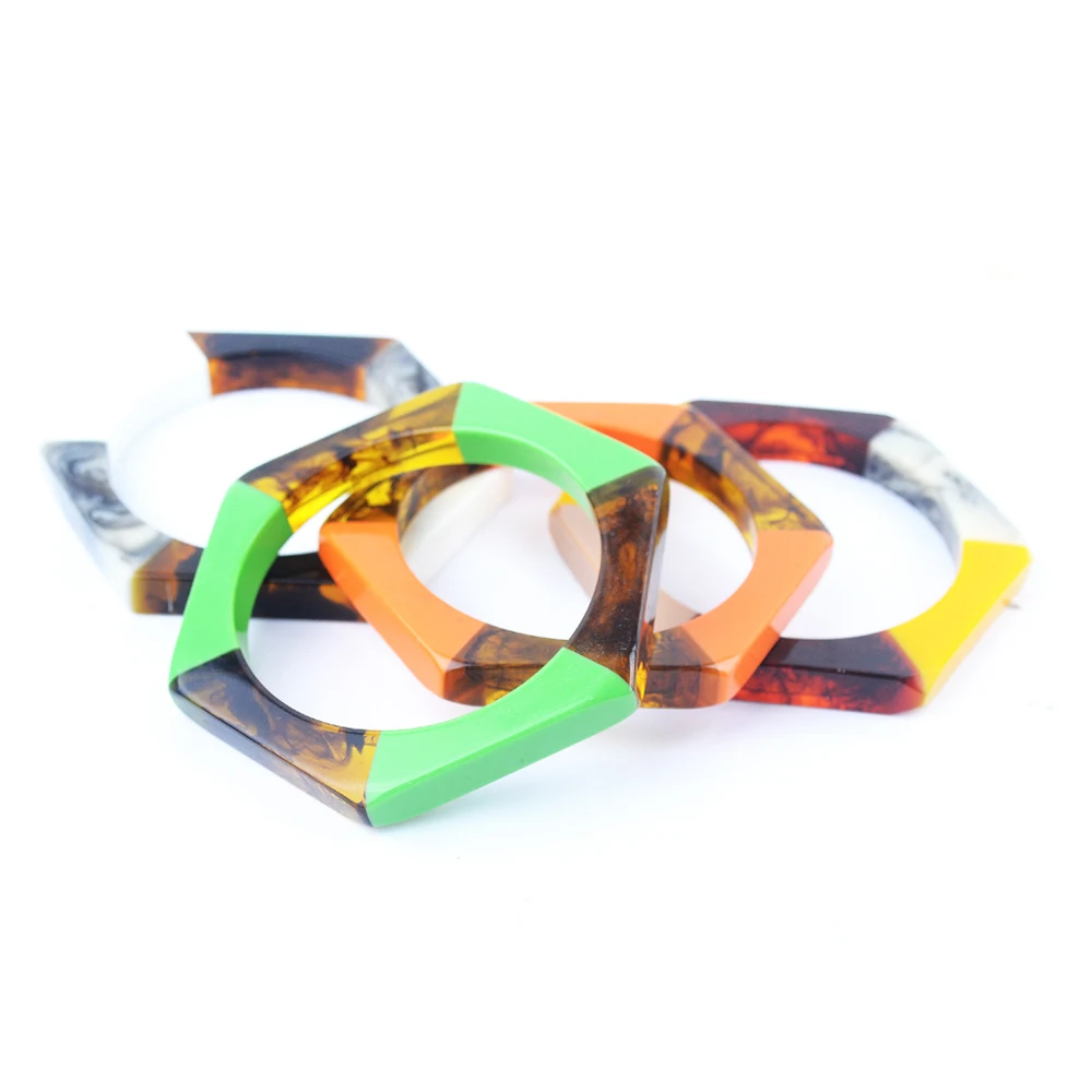 Classic Acrylic Cuff Fashion Bracelets Bangles for Women Trendy New Resin Hexagon Geometric Simple Charm Wide Bracelets Jewelry (3)