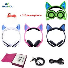 Wireless Bluetooth V4.2 Headset Cat Headphone Glowing Cat Ear Earphone with Mic for PC Computer and Mobile Phone