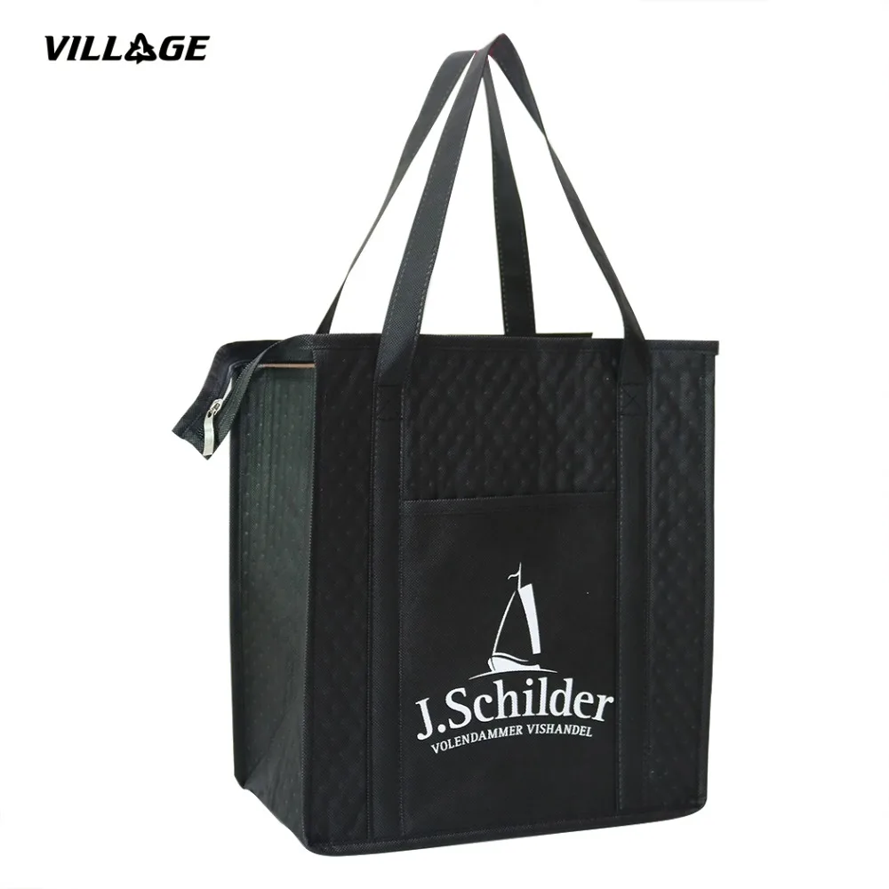 

100pcs/lot Wholesale Free Custom Reusable Zipper Insulated Cooler Grocery Bags for Wine Food Fruit