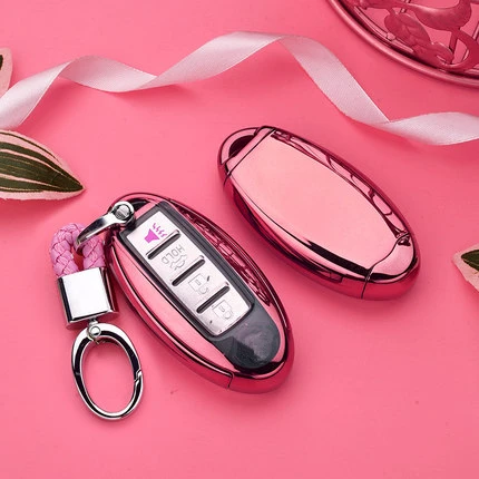 ТПУ+ ПК чехол ключа дистанционного управления автомобилем чехол Брелок на ключи для infiniti EX FX G25 G37 FX35 EX25 EX35 FX37 EX37 Q60 QX50 QX70 для ключа nissan чехол - Название цвета: pink with keychain