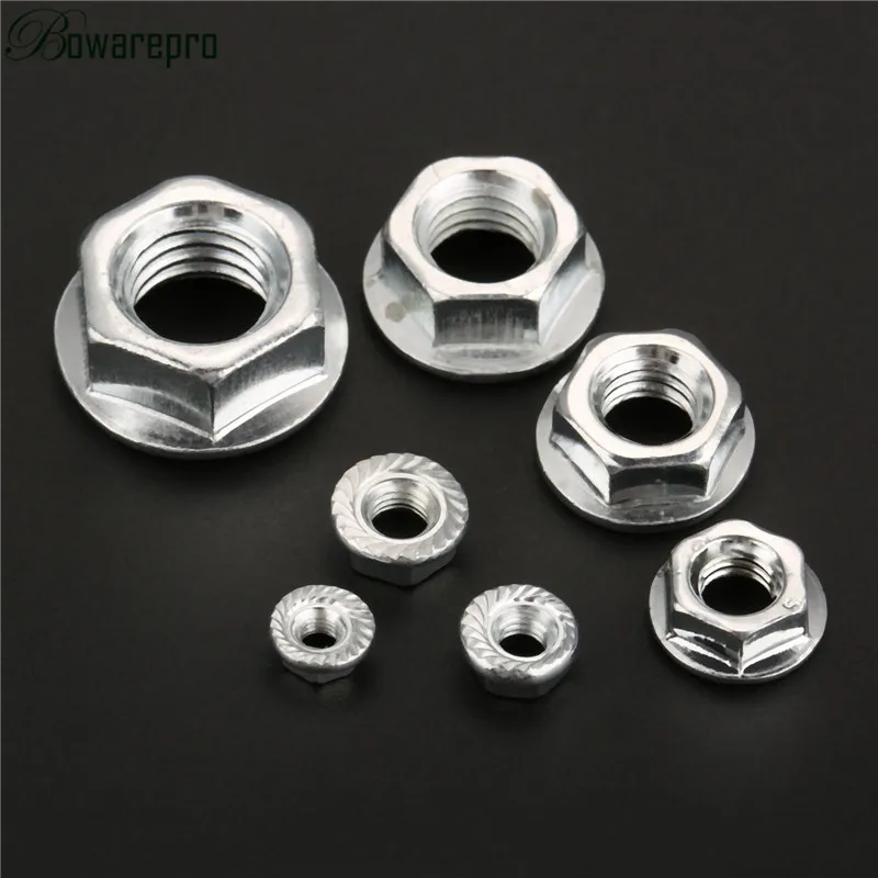 

bowarepro 50PCS M8/M10/M12 Nickel-clad Iron Steel Hex Flange Nut Flange Nuts Pinking Slip Locking Lock Hex Flange Nuts