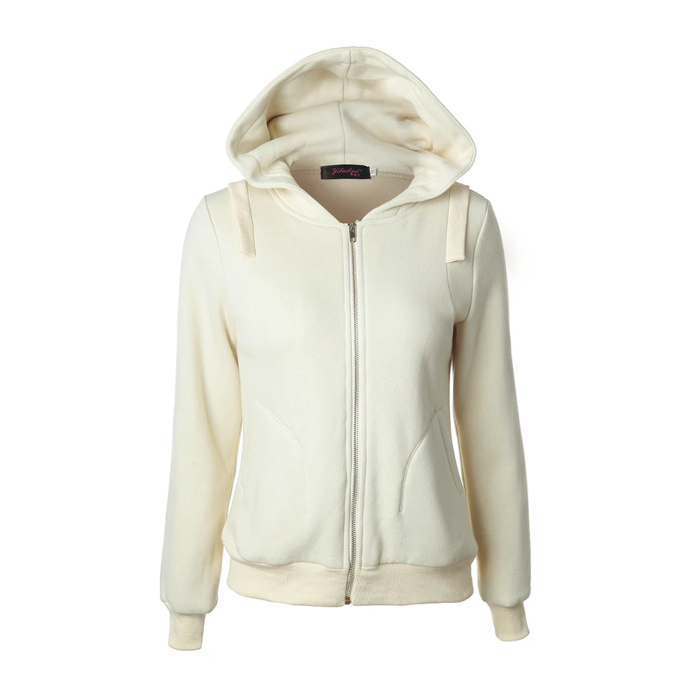 Sisjuly Ivory White Beige Black Gray Zipper Hoodie Pocket Drawstring Zip Up Hooded Hoodies Solid Women Autumn Winter Sweatshirts Hoodies