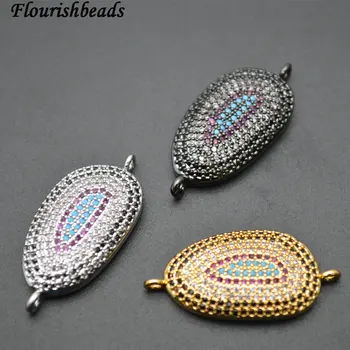 

14X28mm Paved Multi Color CZ Beads Oval Shape Metal Jewelry Connectors Bracelet Charm Necklace Links