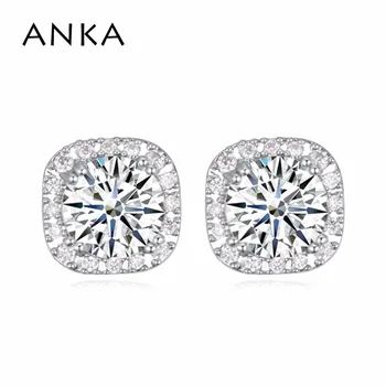 

ANKA sparkling round zircon square stud earring rhodium plated earrings fashion jewelry for women gift #114154