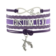 Прямая бесконечности браслет пользовательского текста Цвет кожаный шнур Обёрточная Бумага браслет двойной Пистолеты Шарм Рождественский подарок