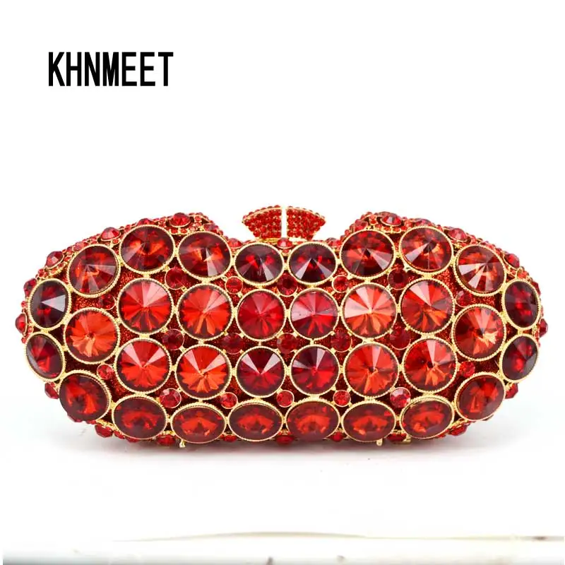 

KHNMEET Designer Clutch Bag Red Luxury crystal evening bag Women party purse bridal Wedding Day Clutches soiree pochette SC298