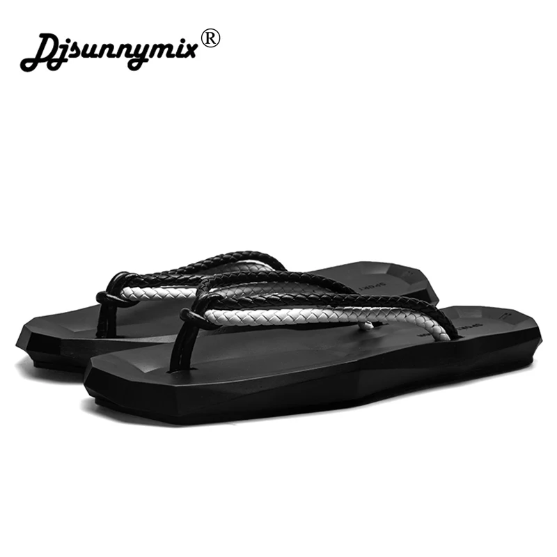 

DJSUNNYMIX 2018 Mens flip flops Male Summer Beach Slippers breathable shoes black white