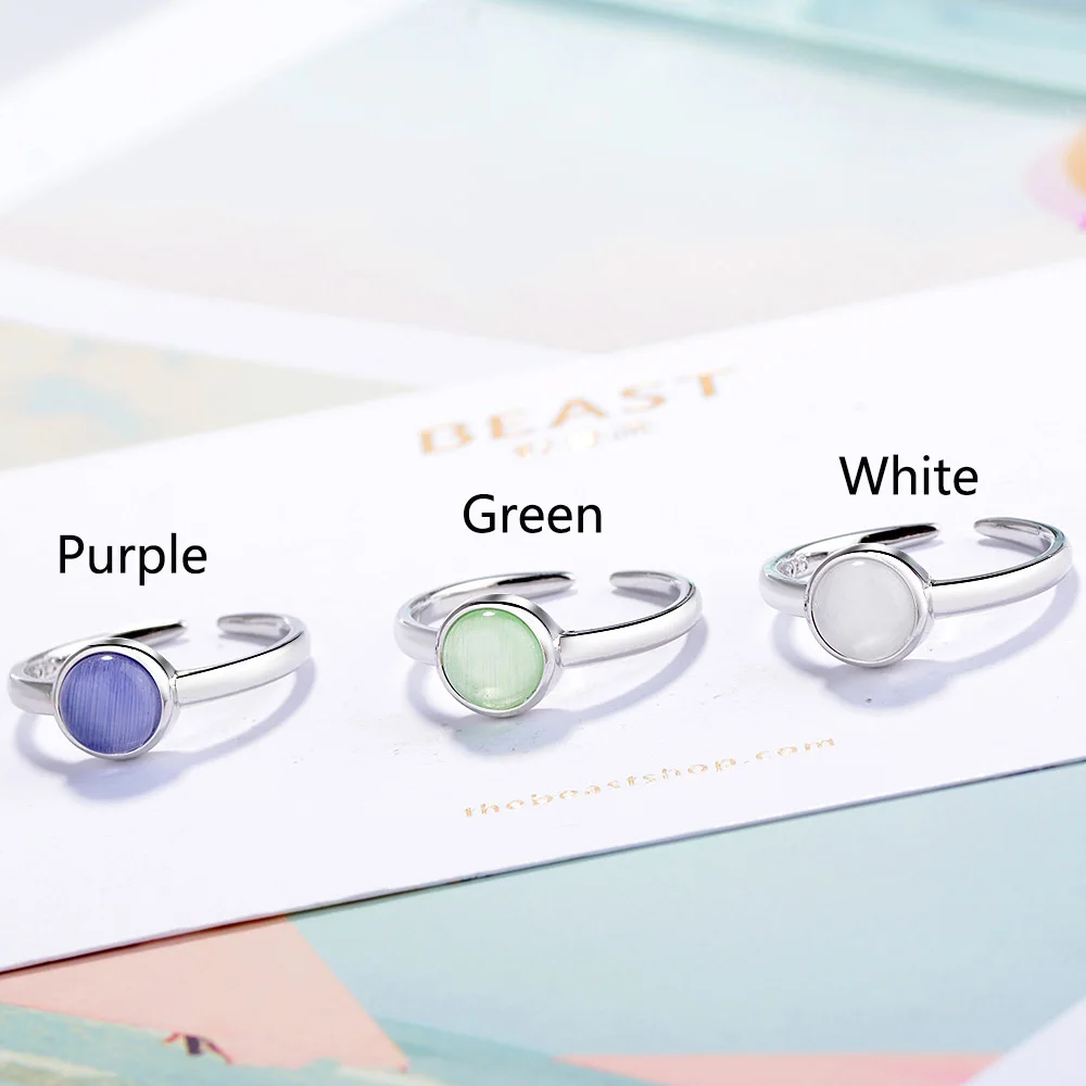 Qevila New Fashion Rings Jewelry Cat's Eye Stone Silver Rings Copper Opals Adjustable Open Wedding Engagement Rings for Women (1111)