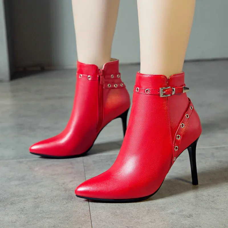 

AIWEIYi Ankle Boots for Women Pointed toe Motorcycle Boots Stiletto Heels High Heels Black Booties Autumn Winter Short Botas