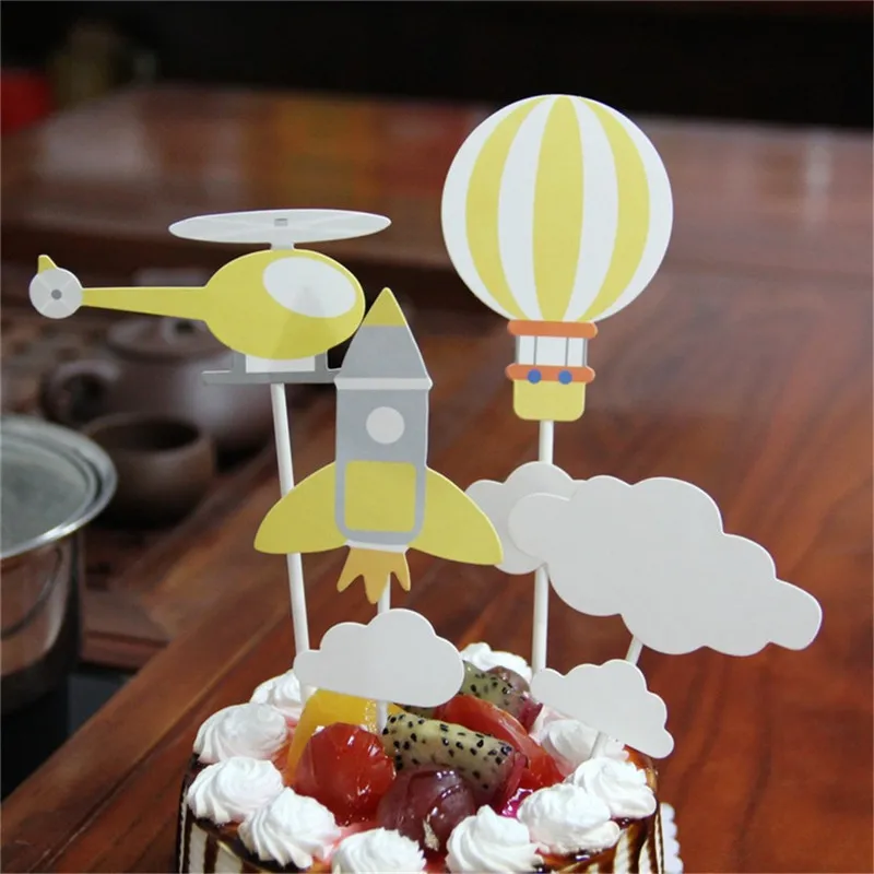 

1 Lot Airplane Balloon Cake Topper with Toothpick Cake Decoration for Wedding Children Birthday Party Cake Cupcake Ornaments