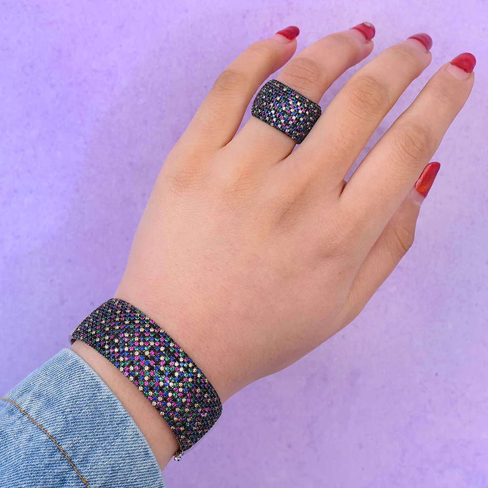 Bangle para o Casamento Godki Ampla Grande Luxo Empilhável Instrução Feminino Completa Zircão Cúbico Cristal cz Dubai Pulseiras 2020 5 High Quality Joias e Acessórios