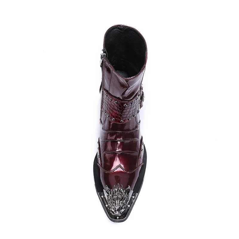 VIVODSICCO/Новые мужские ботильоны из лакированной кожи с двумя пряжками; ковбойские мужские Ботинки Челси в западном стиле; мотоциклетные ботинки с заклепками; модельные туфли