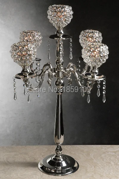

4pcs/lots/5arms globe wedding centerpiece/ crystal wedding decoration/elegant crystal wedding voltive 78CM tall