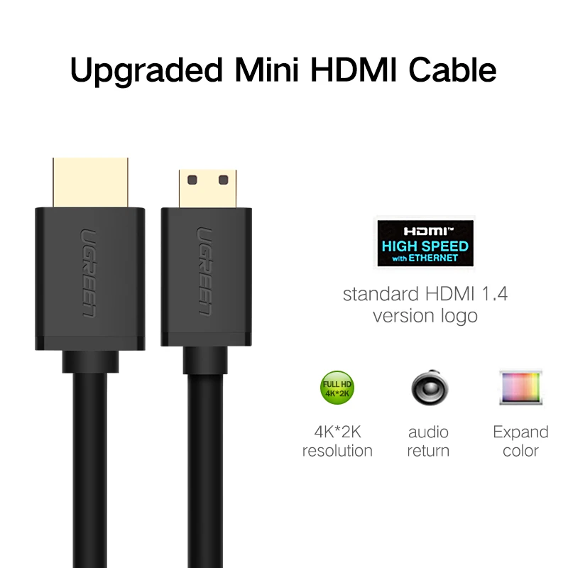 Ugreen высококачественный мини-hdmi HDMI кабель 1 м 2 м 3 м Папа-папа 2,0 в HDMI кабель 4 к 3D для планшета видеокамеры MP4 Mini HDMI кабель