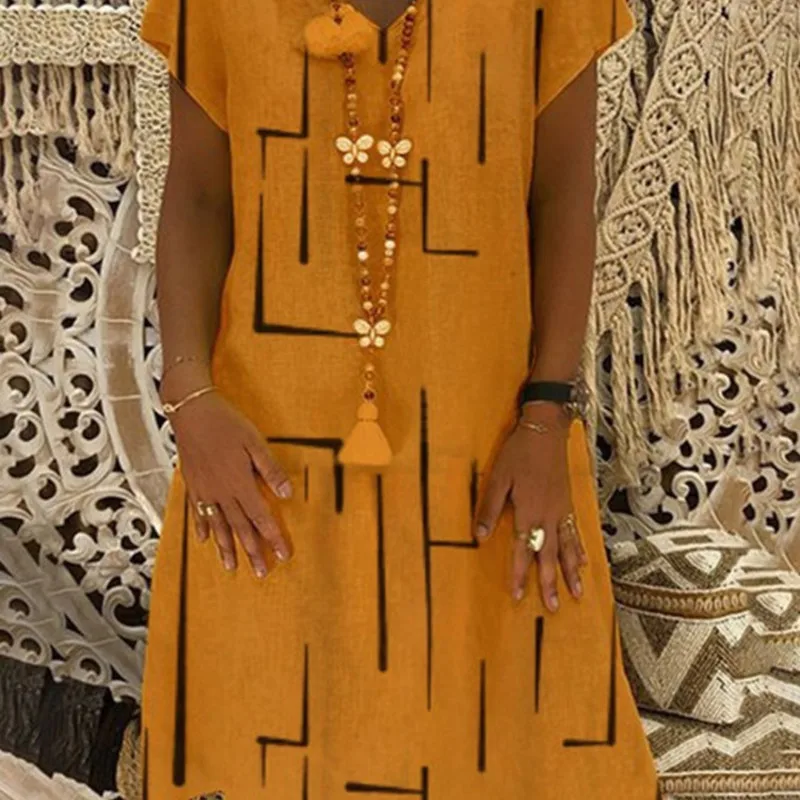 Женские платья большого размера, модное платье с v-образным вырезом и принтом, летние свободные платья с коротким рукавом