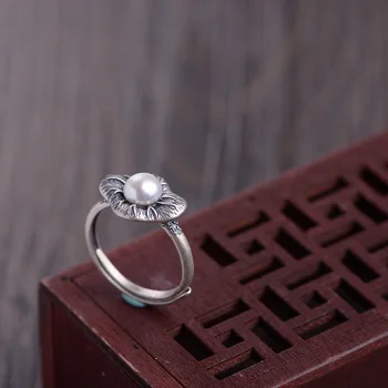 

Genuine 925 Sterling Silver Rings With Natural Pearl Wedding Womens Lotus Rings Elegant Fine Jewelry Bagues Pour Femme