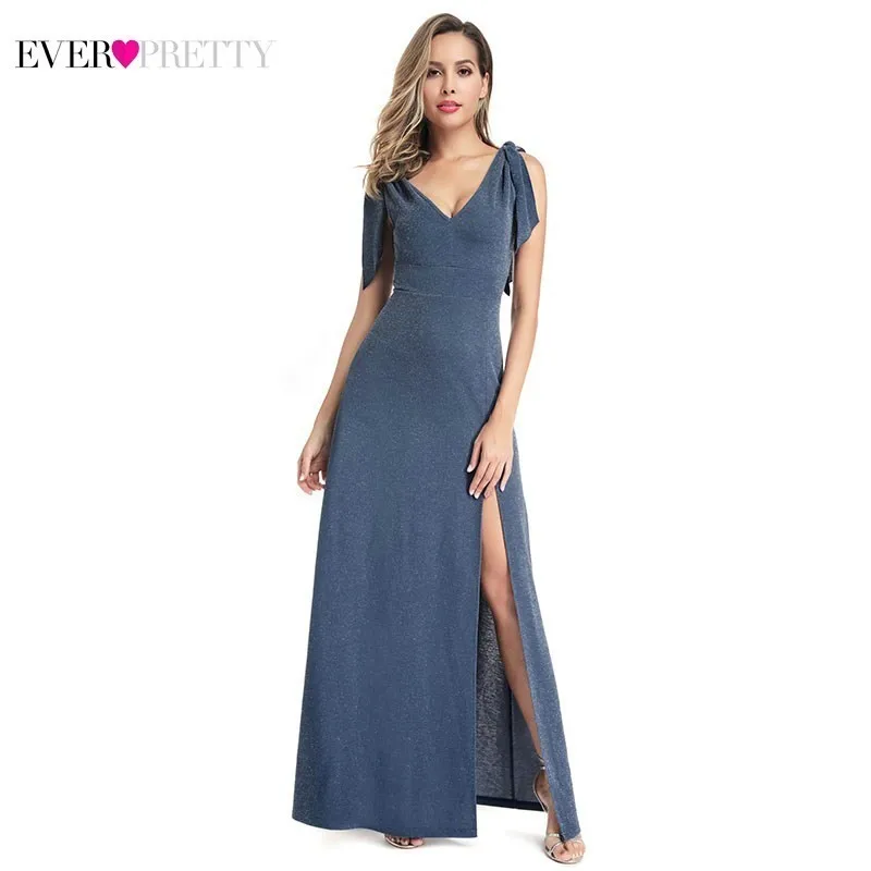 

Elegant Blue Bridesmaid Dresses Ever Pretty Mermaid V-Neck Sleeveless High Split Wedding Guest Dresses Vestido Madrinha 2019