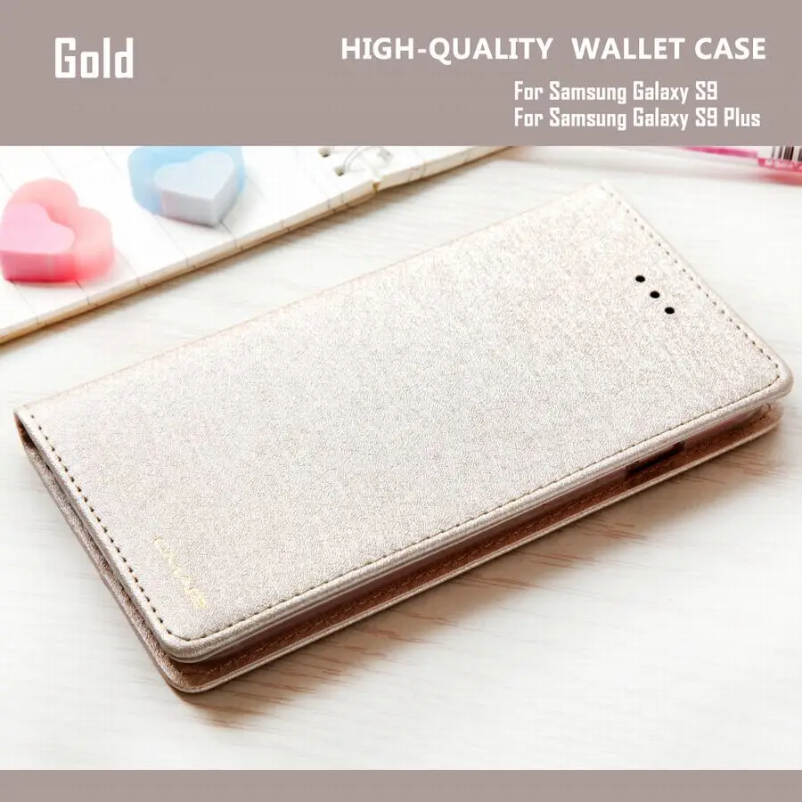 Шелковый кожаный кошелек, чехол, покрытие для samsung Galaxy S9 S9 Plus флип-чехол для телефона роскошные кожаные Coque для samsung Galaxy S 9 плюс - Цвет: Золотой