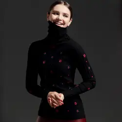 Новый зимний свитер с воротником-хомутом и вышивкой женский тонкий универсальный свитер с воротником