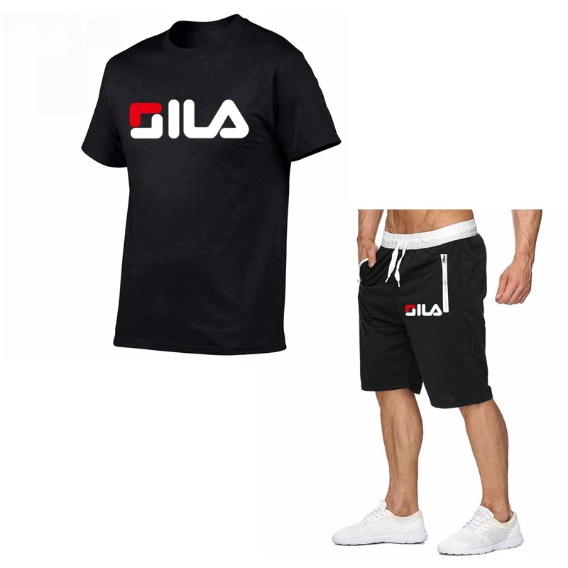 

Two Piece Set Men Short Sleeve T Shirt Cropped Top+Shorts Men's Tracksuits 2019 New Causal Sportswear Tops Short Trousers