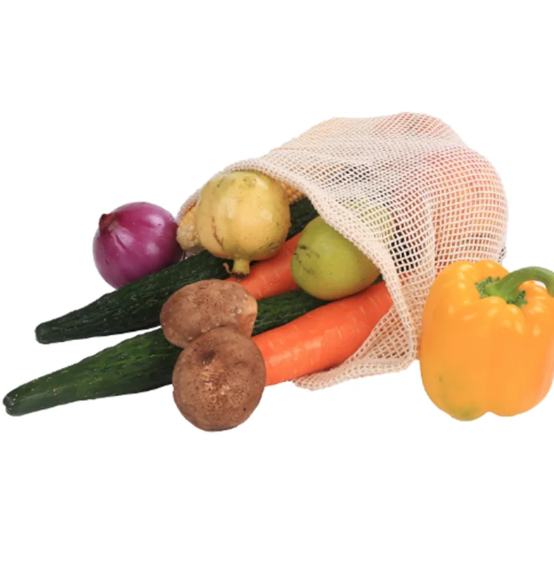 

Reusable Cotton Vegetable Bags Home Kitchen Fruit And Vegetable Storage Mesh Bags With Drawstring Machine Washable