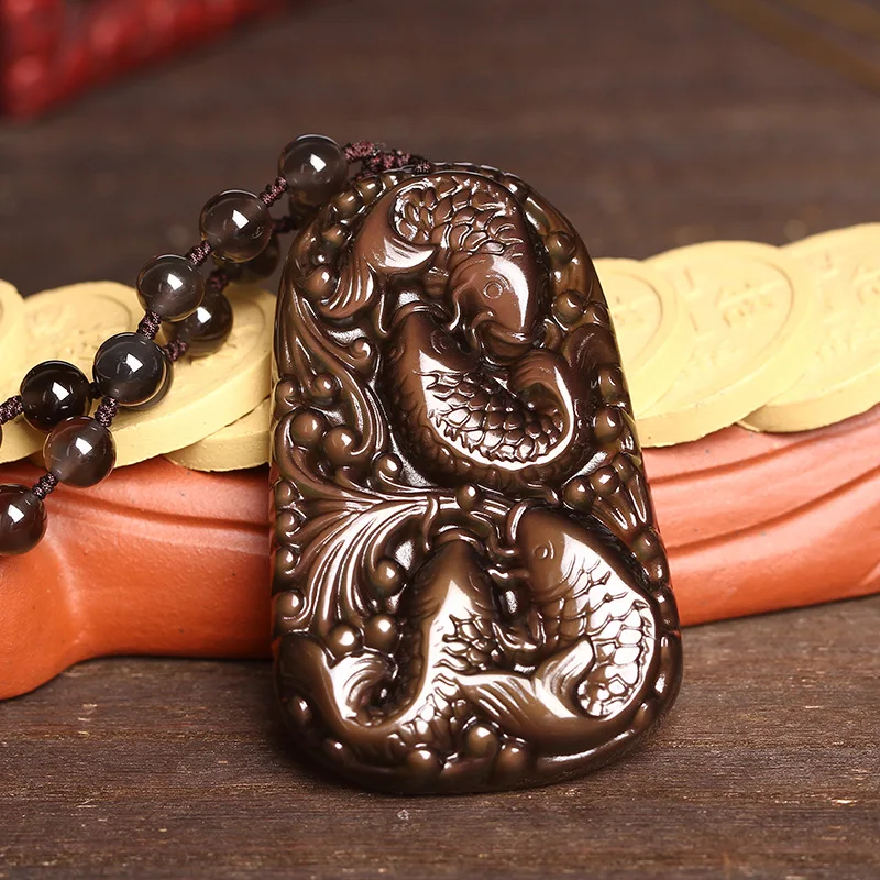 Мужские и женские из натуральной льда Радуга обсидиан рыбы кулон ювелирные изделия оптовые поставки четыре Сделано в Китае