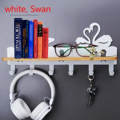 Creative Bamboo Plate Iron Wall Shelf 6/8 Row Hook Coat Hanger Door Hooks Wall Mounted Partition Shelf Deer Piano Swan for Decor - Цвет: 6 hooks