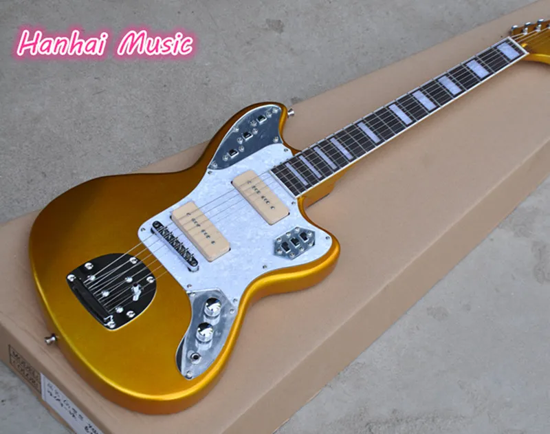 

6-String Electric Guitar,Twinkling Gold Color Body,Neck and Headstock,2 P90 Pickups,Vintage Tuners and can be Customized