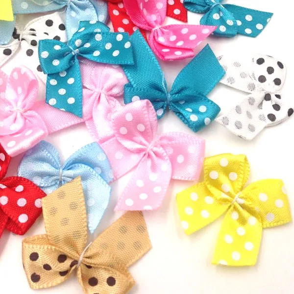 

100pcs Dot Satin Ribbon Flowers Bows Gift Craft Wedding Decoration Upick A0163