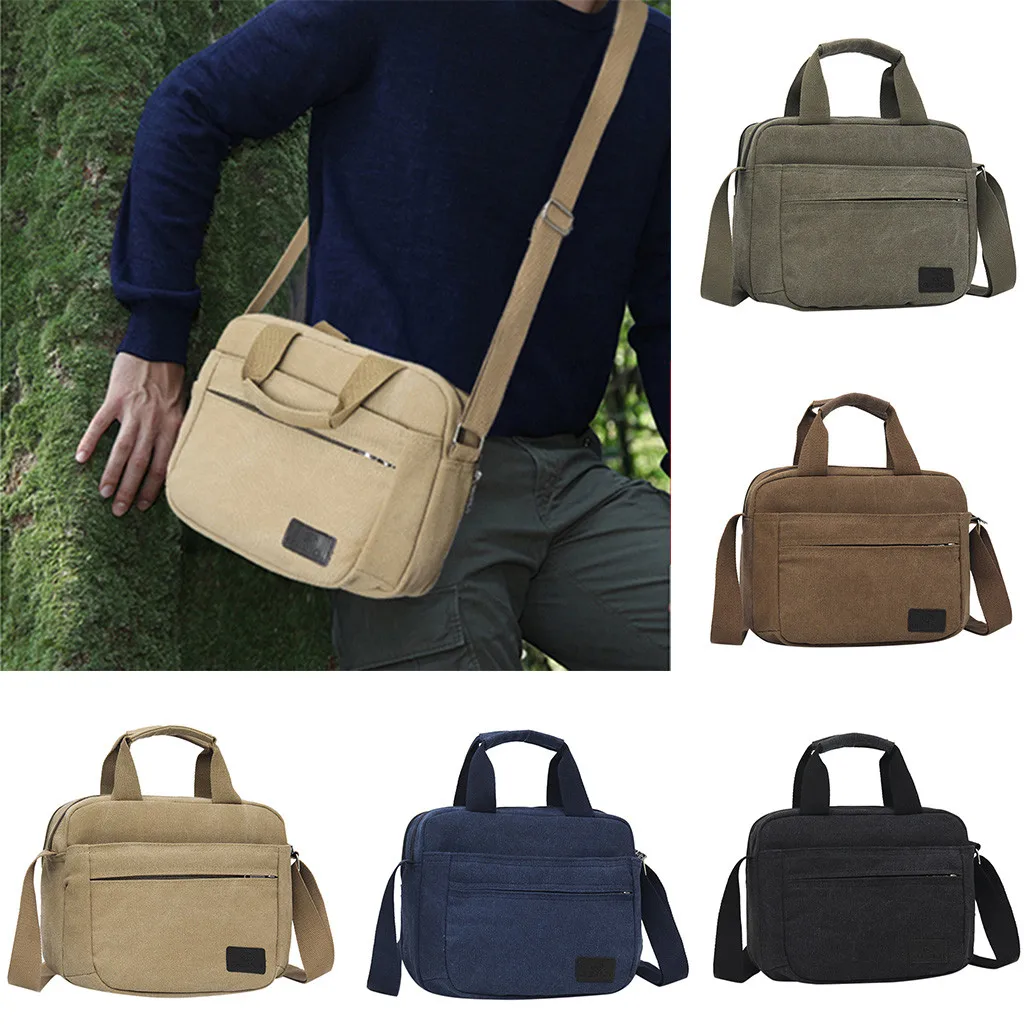 Мужской портфель, модная парусиновая однотонная сумка, деловая сумка на плечо, сумки-мессенджеры