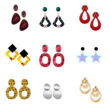 

ZHINI 2/PCS Women Earrings Long Ear rings Female Fashion Trendy Modern jewelry pendant for Women Geometric Statement Earrings