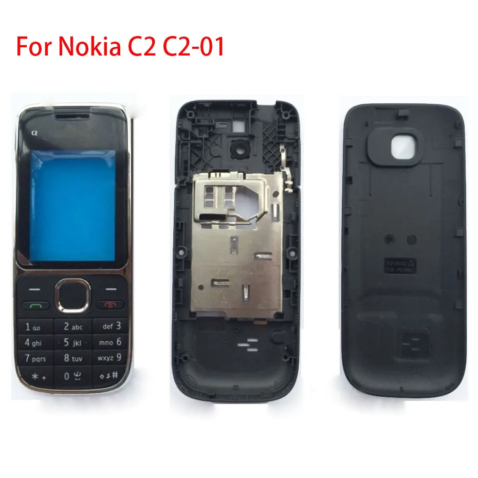 

BINYEAE New Plastic Full Housing For Nokia C2 C2-01 Battery Cover Front+Middle Frame Keypad