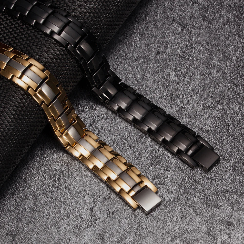 Vinterly Black Bracelet Men Pure Titanium Magnetic Bracelet for Men Punk Health Multi Germanium Wide Bracelets Bangles Jewellery