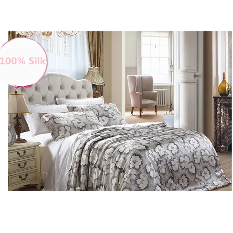 New Arrive 100 Pure Silk Bedding Set 4pc Silk Duvet Cover Flat