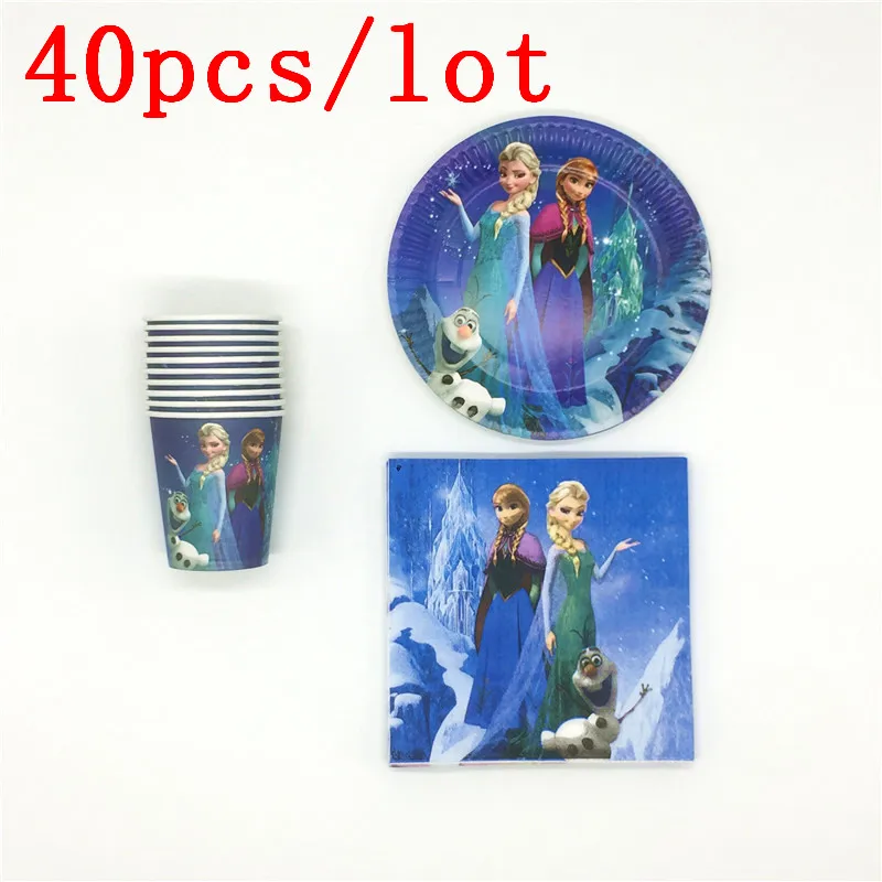 

40Pcs/lot Disney Frozen Theme Paper Cups Plates Princess Elsa Anna Napkins Kid Birthday Party Baby Shower Cup Decoration Supply