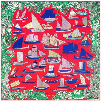 

Yacht Racing Print 100% Twill Silk Luxury Brand Silk Scarf For Women,New Fashion Large Square Scarves Headband Shawl Hijab