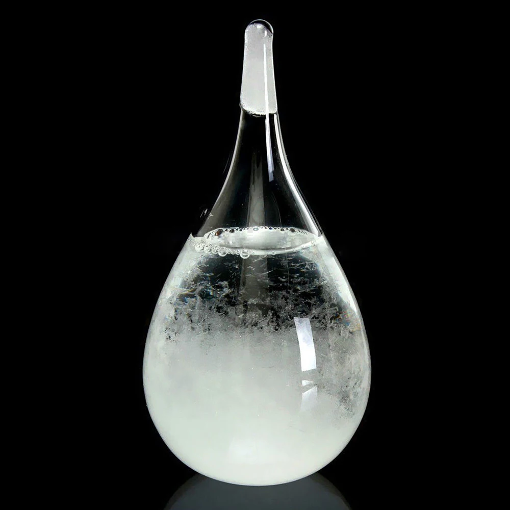 Storm Glass Weather Forecaster Predictor Decorative Wooden Base Water Drop Décor