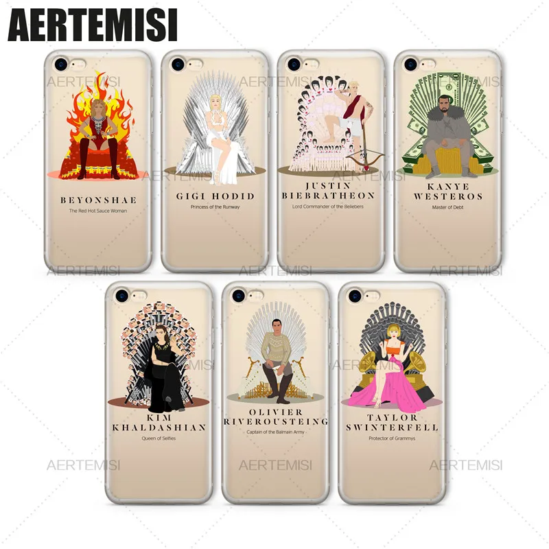 Aertemisi Phone Cases Beyonce Gigi Hadid Justin Bieber Kanye West Kim Kardashian TPU Case Cover for iPhone 5 5s SE 6 6s 7 Plus