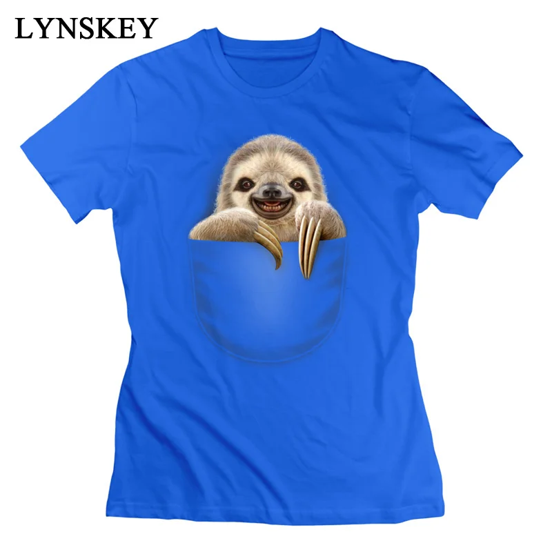 LYNSKEY T-Shirt Short Sleeve Funny Funky POCKET SLOTH O Neck 100% Cotton Student Summer Fall Tops Shirts Funny Clothing Shirt white