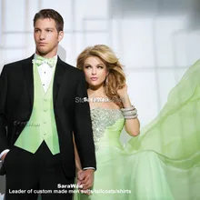 Смокинг для жениха под заказ Terno Para Noivo, черные костюмы на заказ с зеленым жилетом в тонкую полоску, свадебные костюмы для мужчин на заказ