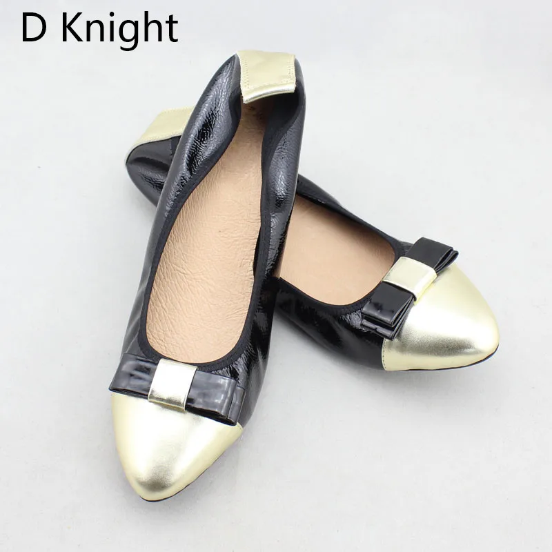2018 Spring Autumn Shoes Woman Patent Cow Leather Flats Women Slip On Bowtie Women's Loafers Female Moccasins Shoe Large Size 43 (26)