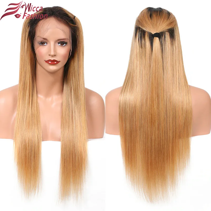 Dream Beauty ombre brazilian hair lace front wig 1b/27 Remy straight 13x6 Deep part Human Hair Wigs With Baby Hair -