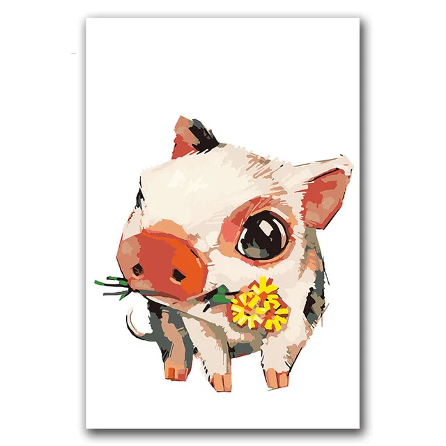 

Colorings by numbers with kits animals Cute pink pig pictures paintings in colors diy framed for hoom wall decoration