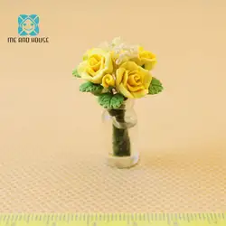 Diy Кукольный дом цветок миниатюрный ручной работы глина букет цветов Милая Роза в смолы ваза