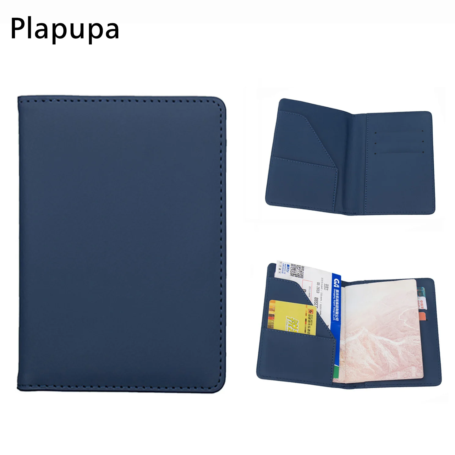 

Solid Color Bussiness Passport Covers Soft PU Leather Passport Holders with ID Card Slot for Cheque Ticket custom NAME LOGO
